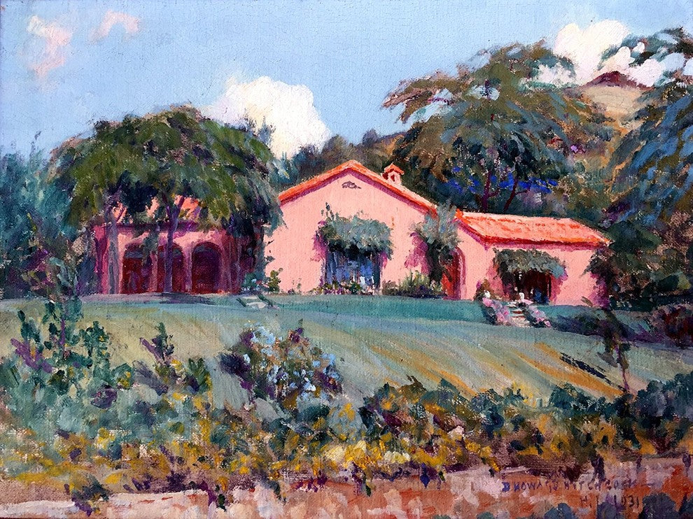 Tile Mural Landscape Palm Trees House Greens HawaII By D. Howard Hitchcock Matte