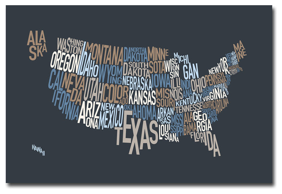 'United States Text Map' Canvas Art by Michael Tompsett
