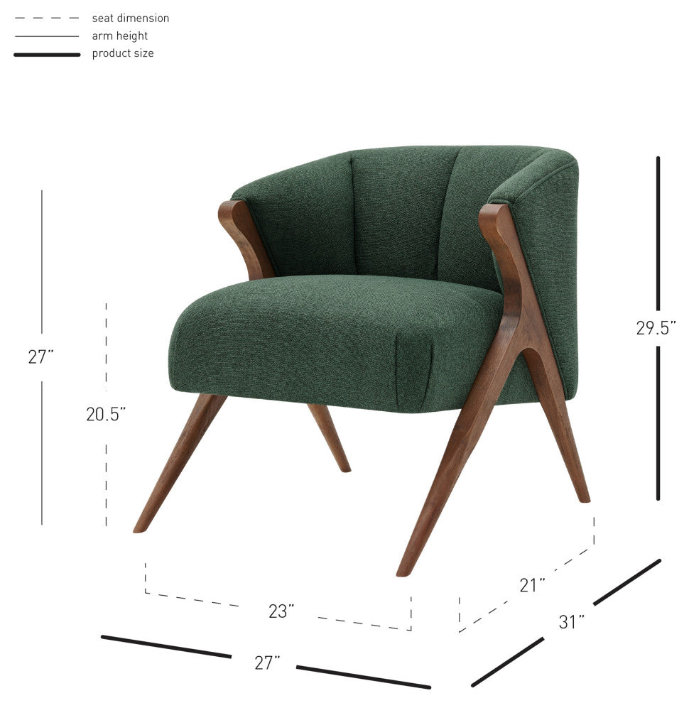 Florence Fabric Accent Chair Brown Legs, Havana Green