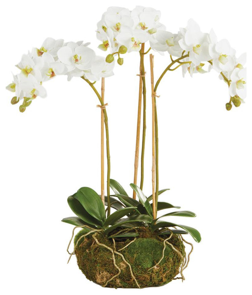 Triple Stem White Phalaenopsis Orchid Faux Flower Artificial Plant Drop In
