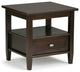 Warm Shaker Solid Wood 20" Rustic End Side Table, Tobacco Brown