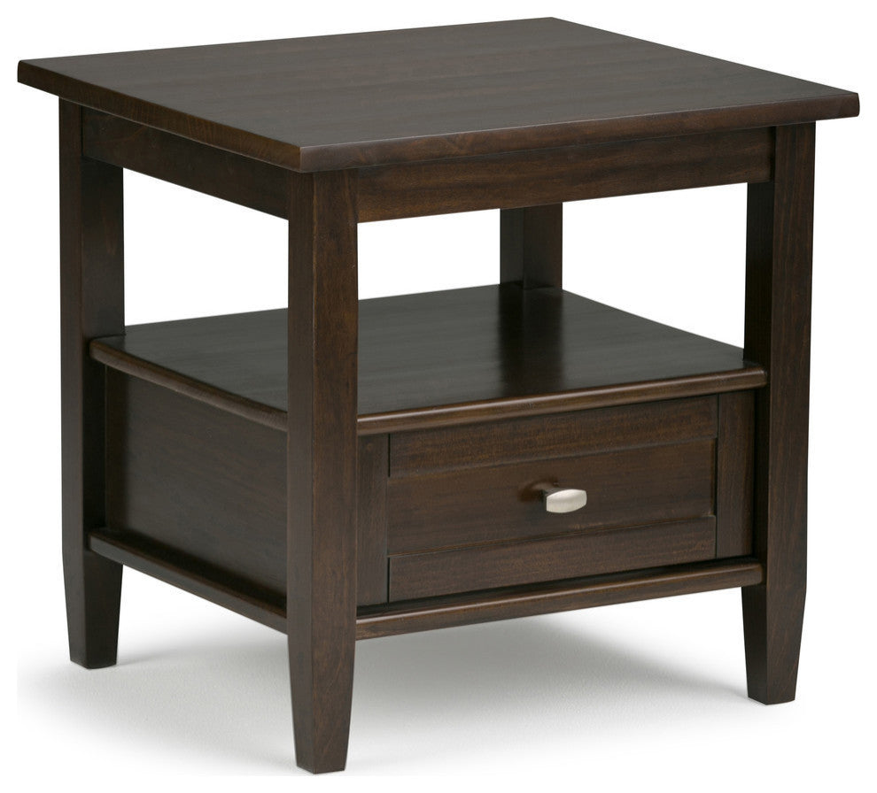 Warm Shaker Solid Wood 20" Rustic End Side Table, Tobacco Brown