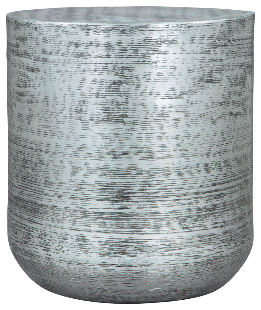 Sofa Side Table, Round, Aluminum, Metal, Antique Silver, Rustic Industrial