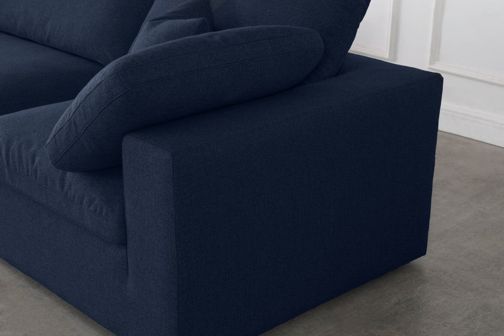 Serene Linen Textured Fabric Deluxe Comfort 3-Piece Modular Sofa, Navy