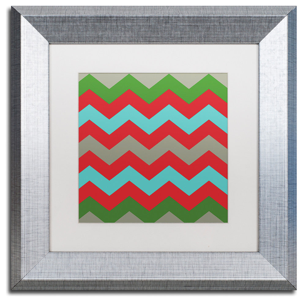 Color Bakery 'Xmas Chevron 7' Matted Framed Art, Silver Frame, White Mat, 11x11