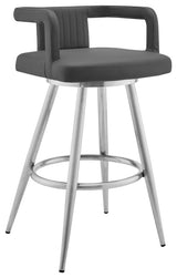 Gabriele 26" Gray Faux Leather and Brushed Stainless Steel Swivel Bar Stool