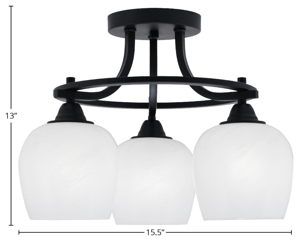 Paramount 3-Light Semi-Flush Light, Matte Black, 6" White Marble Glass