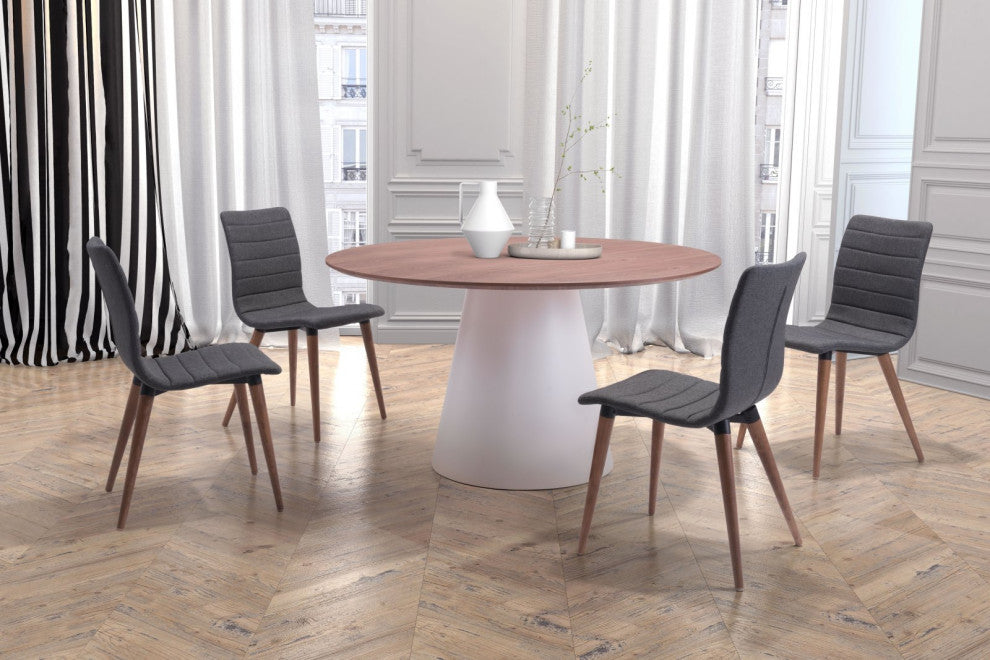 Dining Chair, Set of 2, Fabric, Wood, Gray, Brown, Mid Century Cafe Bistro