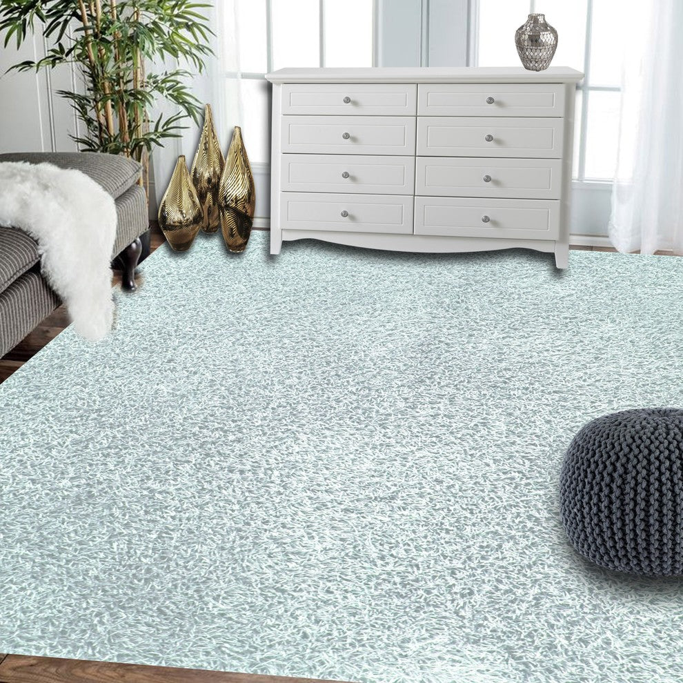 Hand Woven Aqua Shag Area Rug, 7''10"x9''10"