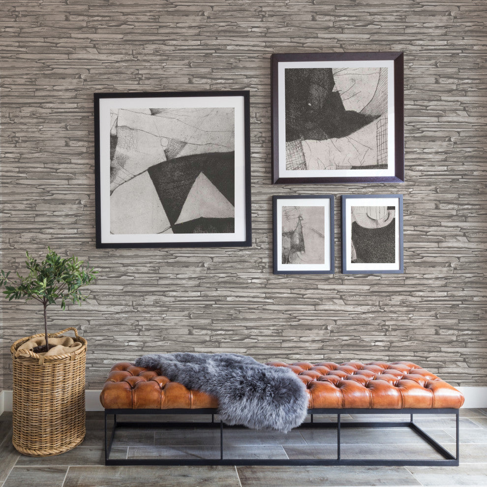 McGuire Taupe Stacked Slate Wallpaper Bolt
