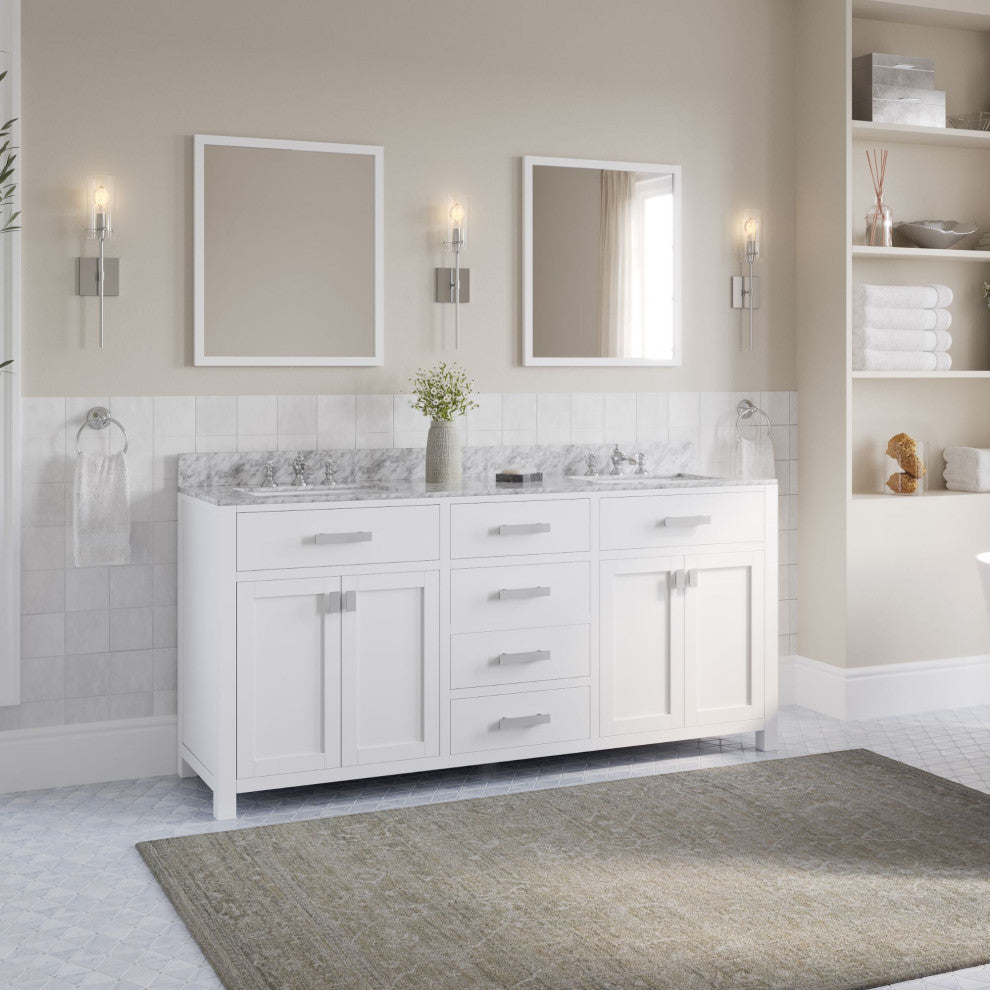 The Polaris Bathroom Vanity, Pure White, 72", Double Sink, Freestanding