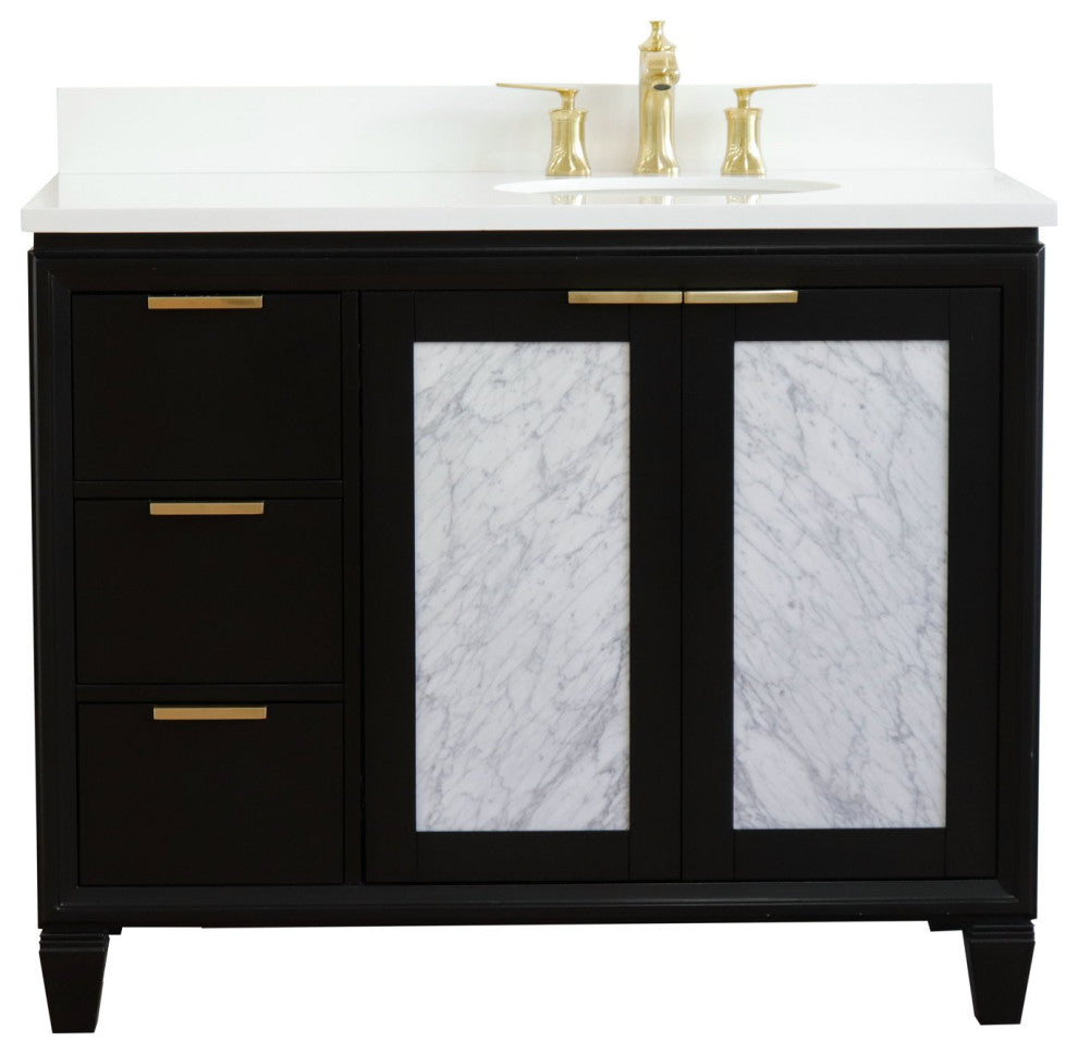 43" Single Vanity, Black Finish With White Engineered Stone Top