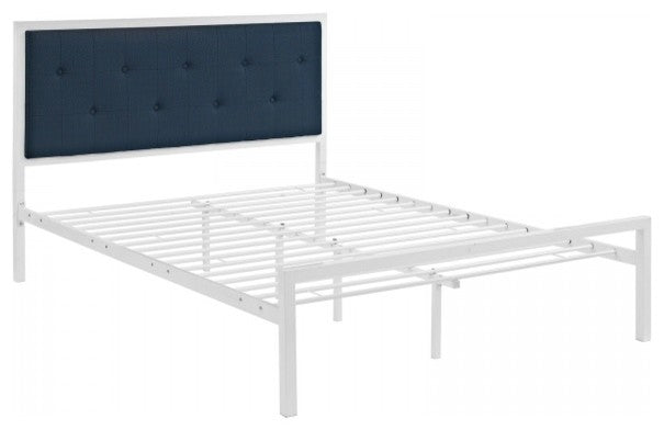 Lottie Full Fabric Bed, White Azure