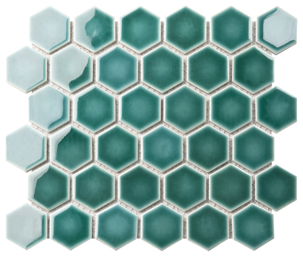 Hudson Due 2" Hex Emerald Porcelain Floor and Wall Tile