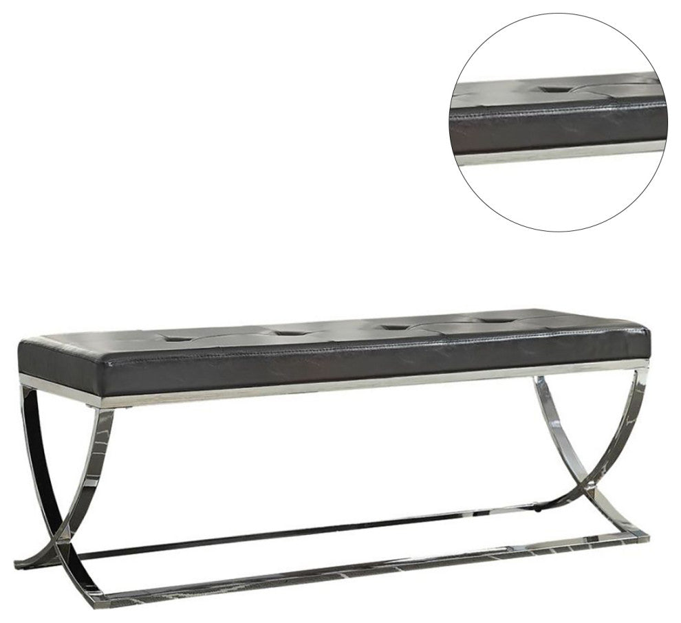 Faux Leather Bench with Metal, Base Black and Chrome