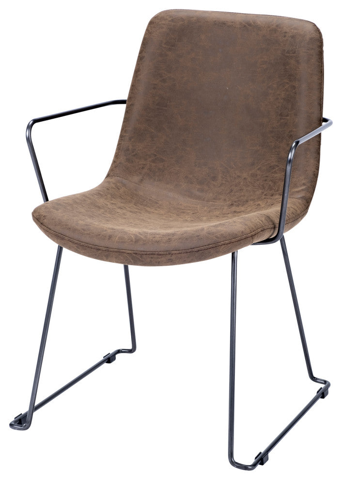 Sawyer II Brown Faux-Leather Seat Black Iron Frame Dining Chair