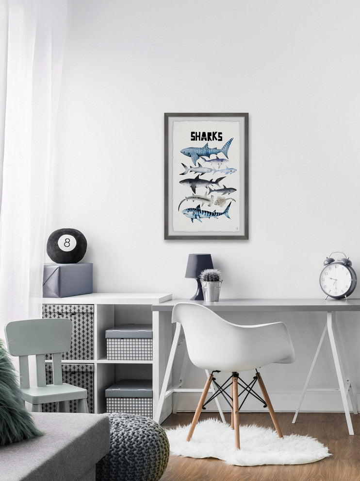 "Sharks" Framed Painting Print, 12"x18"