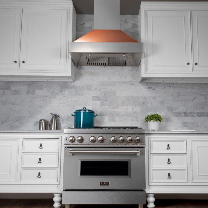 Ducted DuraSnow Stainless Steel Range Hood with Copper Shell