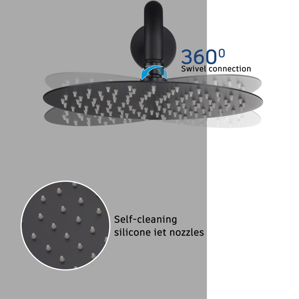 CASAINC 10" Round Wall Mounted Rainfall Luxury Shower System Kit, Matte Black