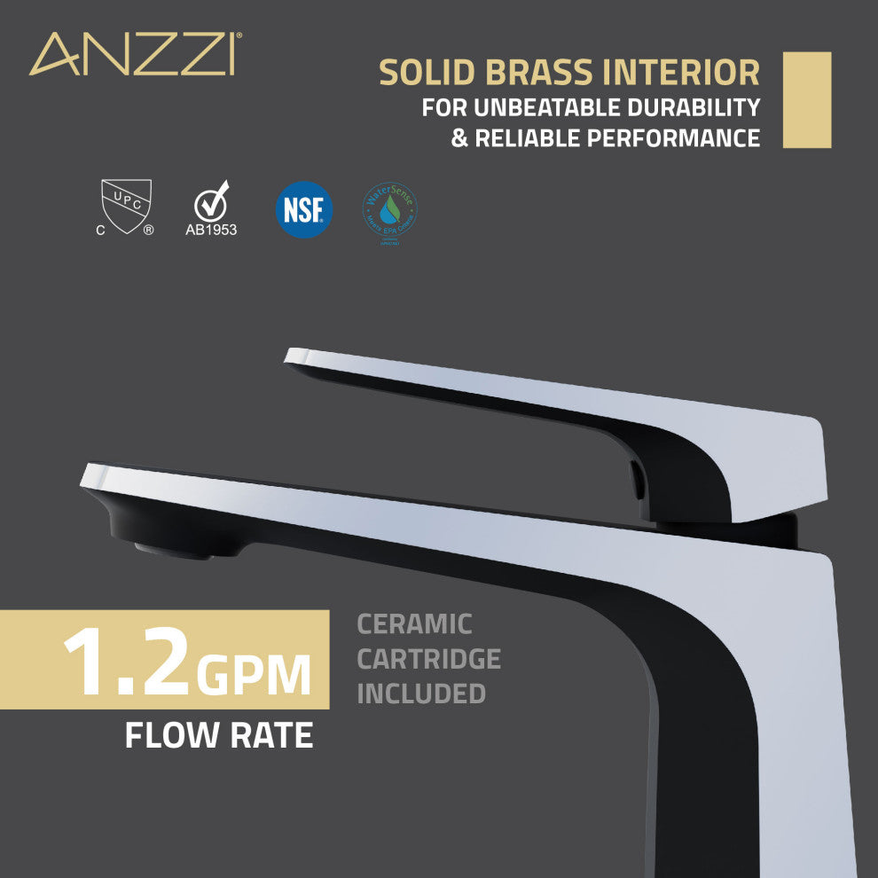 1-Handle Bathroom Faucet, Matte Black and Chrome