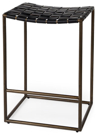 Clarissa Black Woven Leather Seat with Nickel Frame Counter Stool