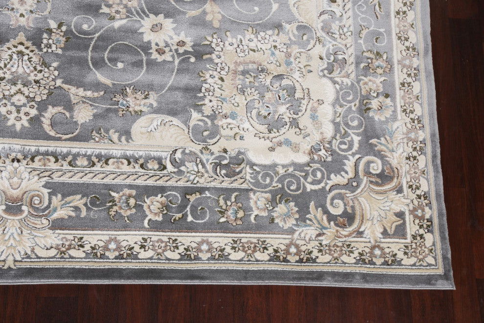 Grey Floral Medallion Transitional Turkish Rug Oriental Carpet 10x10