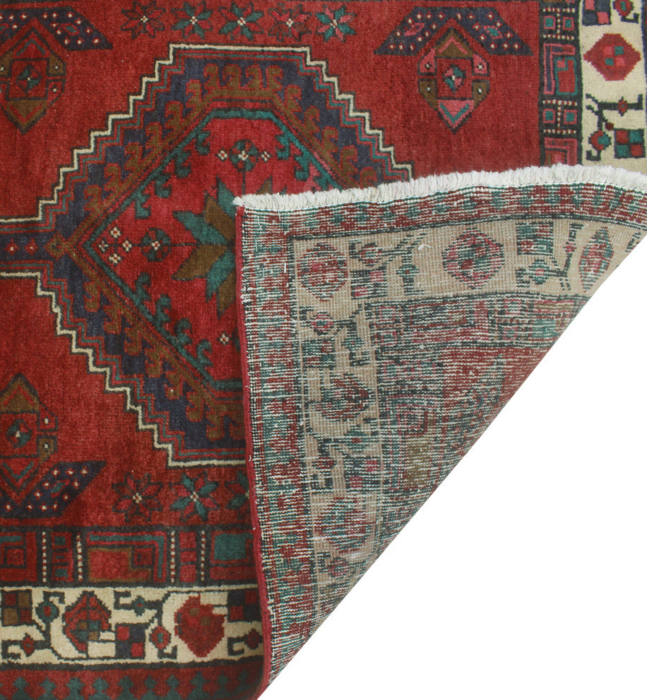 Fine Vintage Distressed Ananda Red/Ivory Runner, 3'4x10'10