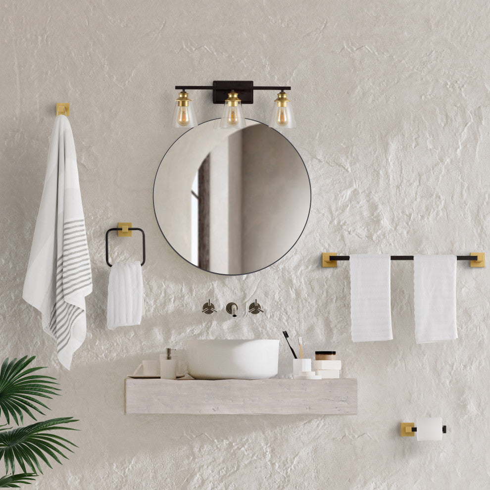 3-Light Vintage Classic Vanity Light, Bathroom Hardware Accessory Set, 5-Piece