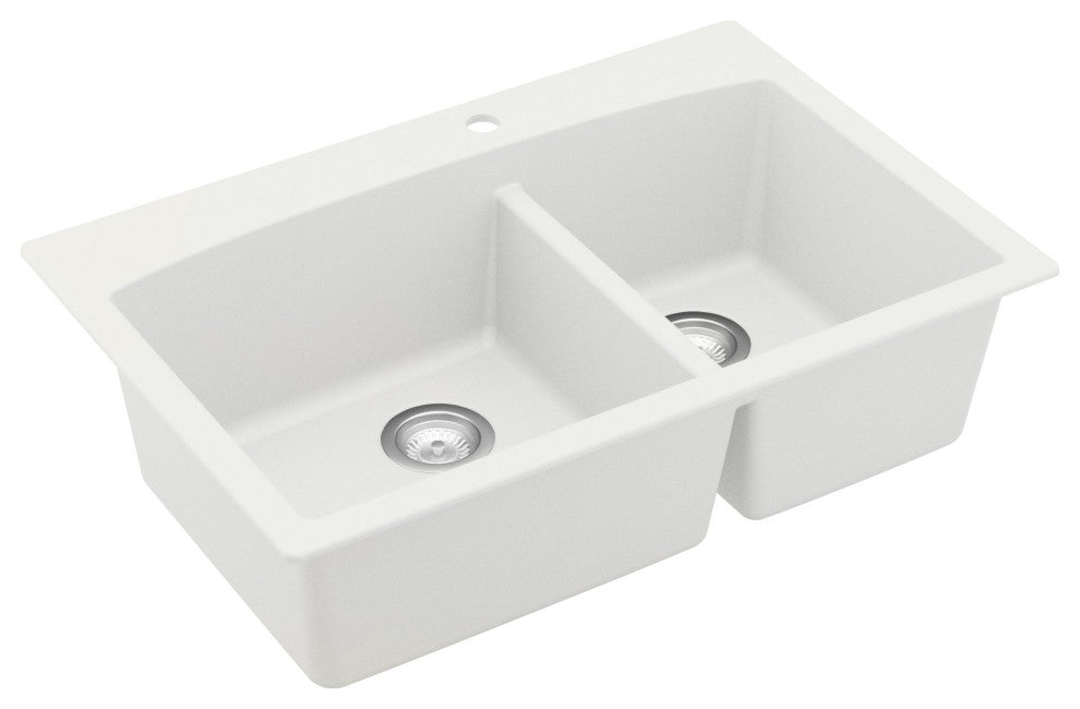 Karran Drop-In Quartz 33" 1-Hole 60/40 Double Bowl Sink Kit, White