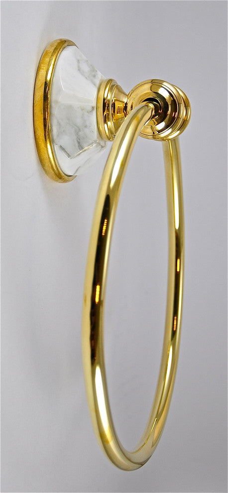 Towel Ring With Arabescato Marbel Accents, Polished Chrome