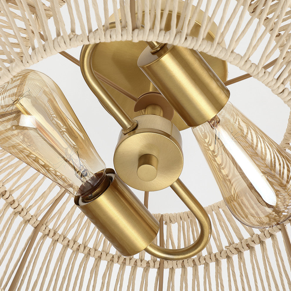 14" W 2-Light Rattan Semi-Flush Mount Ceiling Light