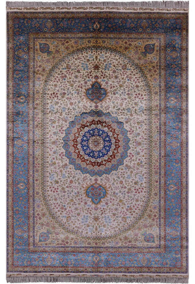 High End Persian 100% Silk Hand Knotted Rug 6' 0" X 9' 0'' Q4817