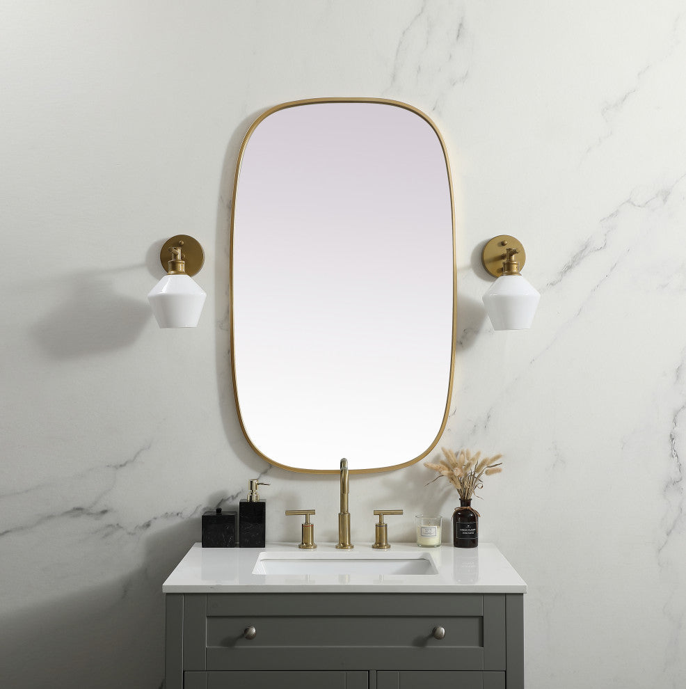 Metal Frame Oval Mirror 24X40 Inch, Brass