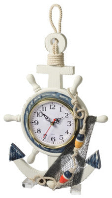 Wooden Anchor and Ship Wheel Clock