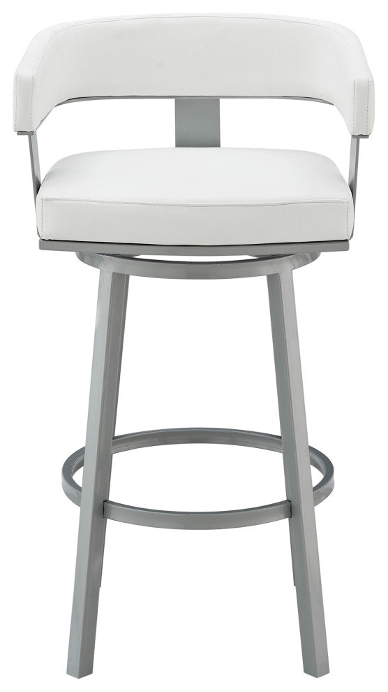 Lorin Counter Height Swivel Bar Stool, Black Finish and Black Faux Leather, Silver/White, Counter Height