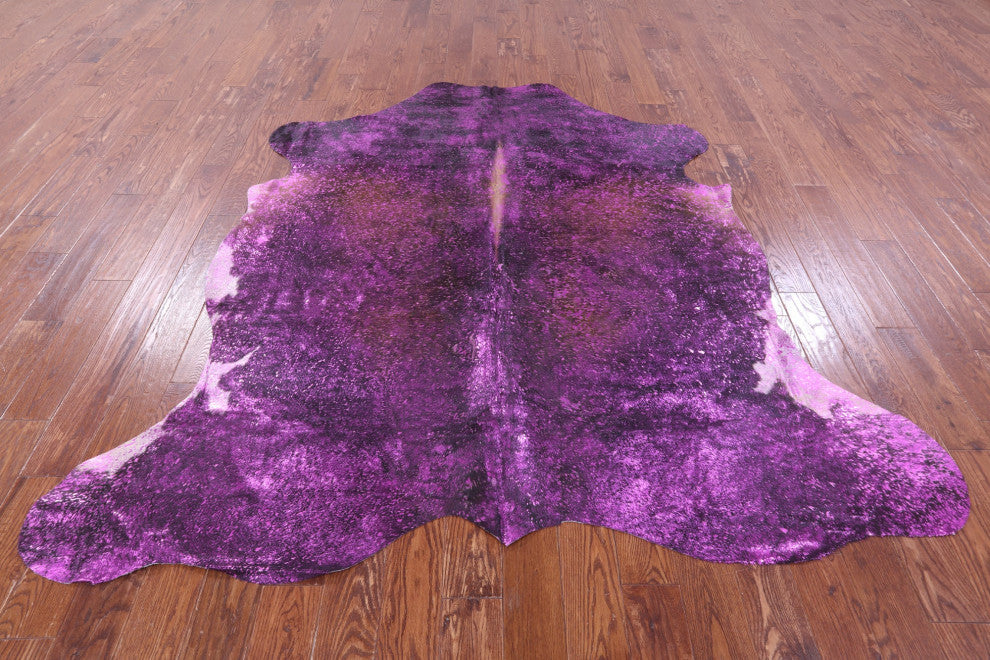 7' 4" X 7' 5" Pink Metallic Cowhide Rug C2103
