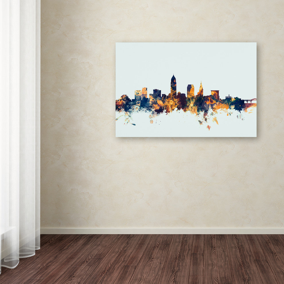 Michael Tompsett 'Cleveland Ohio Skyline Blue' Canvas Art, 30x47