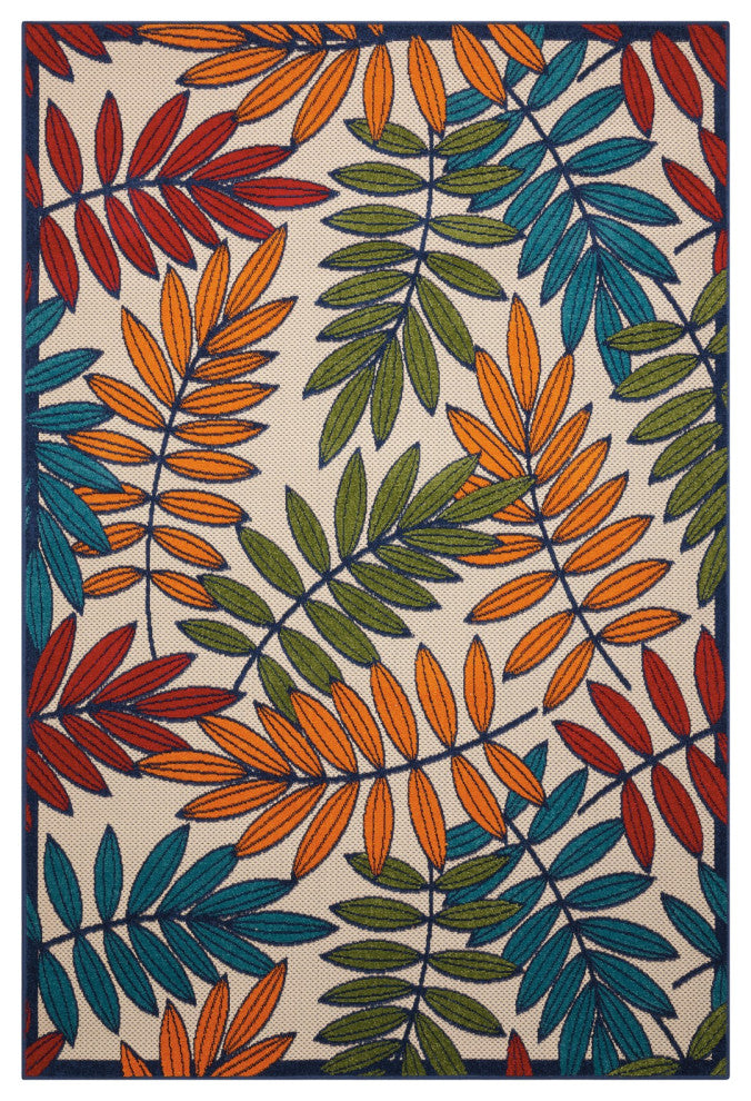 5' X 8' Ivory And Blue Floral Indoor Outdoor Area Rug