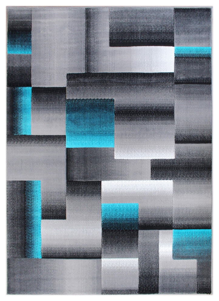 Elio Collection Color Blocked Area Rug, Turquoise, 8' X 10'