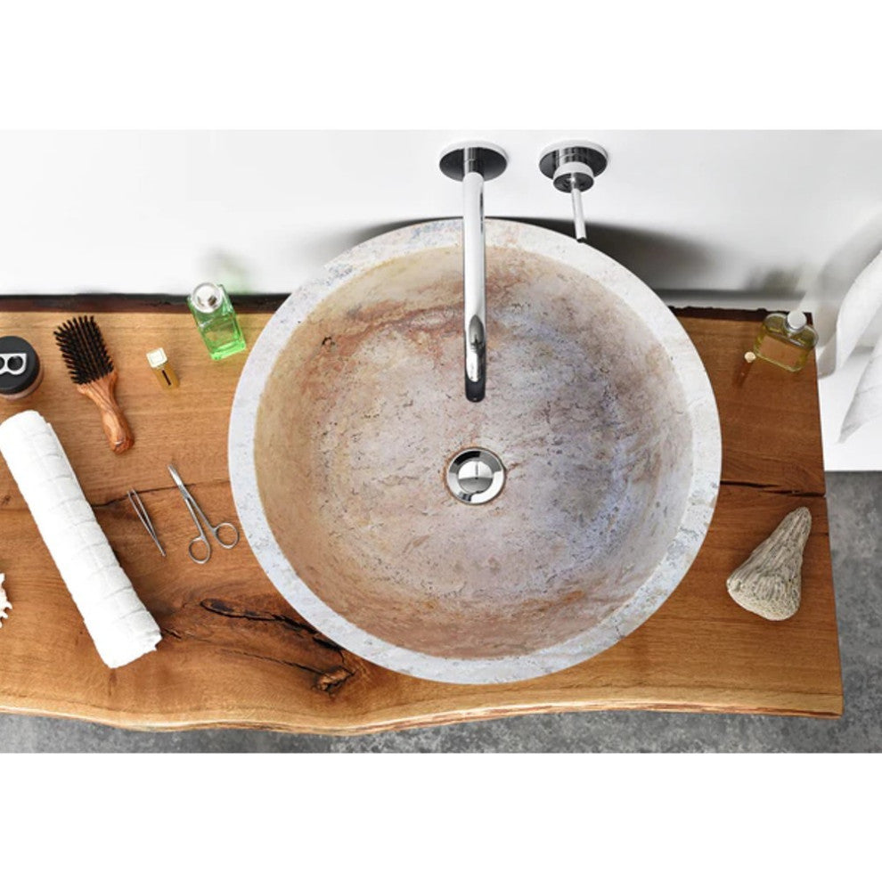 Beige Travertine Self-Rimming Drop-in Vessel Sink Polished (D)16" (H)6.5"