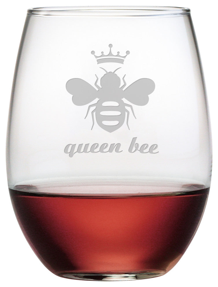 "Queen Bee" Stemless Wine Glasses, Set of 4