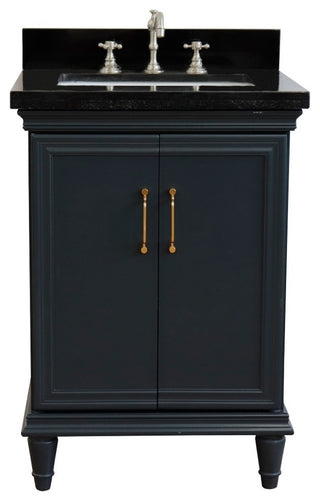 25" Single Vanity, Dark Gray Finish With Black Galaxy And Rectangle Sink