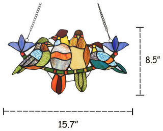 CHLOE Lighting Tropical Birds Tiffany Animal Design Window Panel 16"x9"