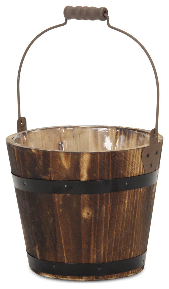 Felicity Rustic Round Wood 6.75 Inch Bucket Planter