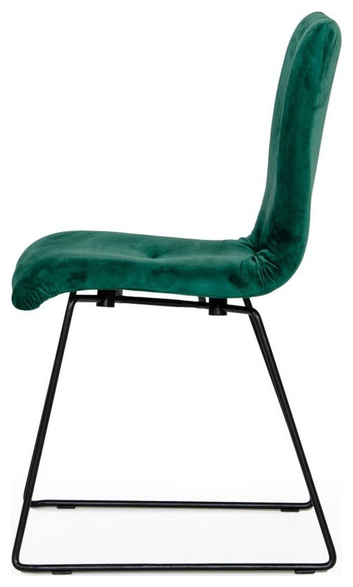 Set of Two Emerald Green Velvet Dining Chairs