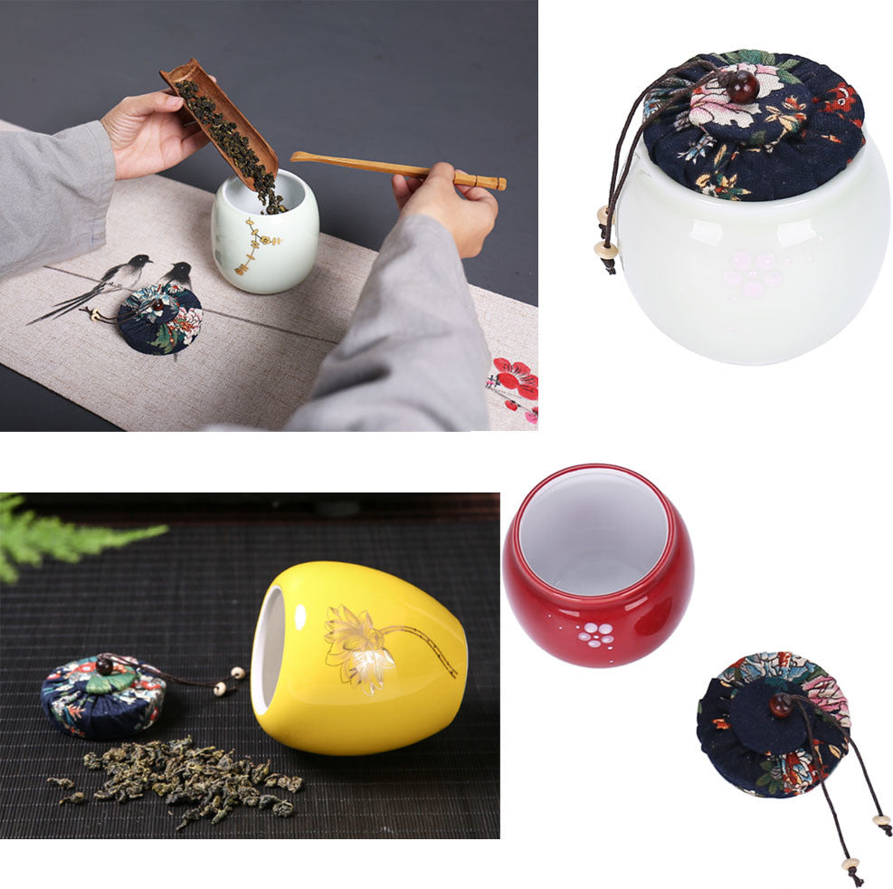 Japanese Style Traditional Tea Caddy Ceramic Tea Canister (Black)