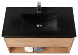 Wall Mounted Bathroom Vanity and Sink, Classic Oak, 36'' Ceramic Black