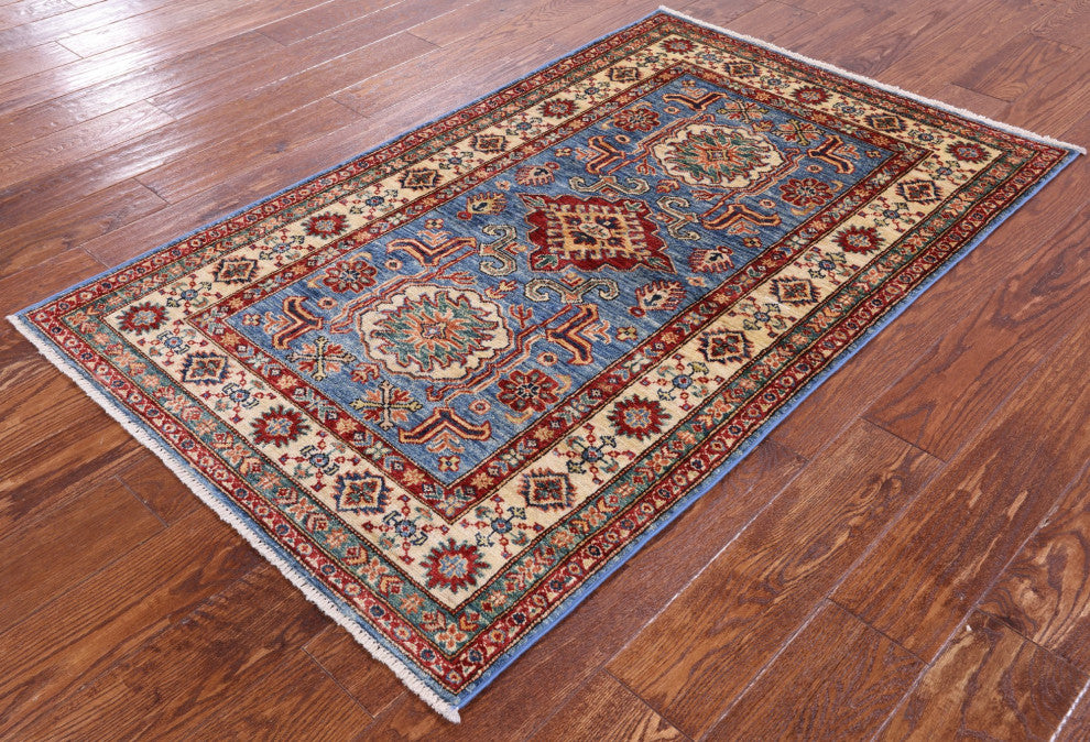 Super Kazak Geometric Handmade Wool Rug 3' 2" X 5' 1" Q10636