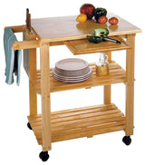 Kitchen Cart With Cutting Board, Knife Block And Shelves
