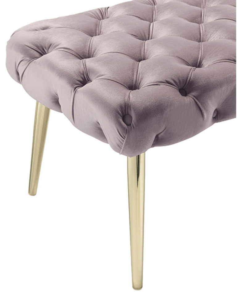 48" Lilac And Gold Upholstered Velvet Bench